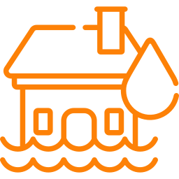 A line drawing of a house with a drop of water on the roof.