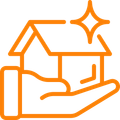 A hand is holding a house with a star on the roof.