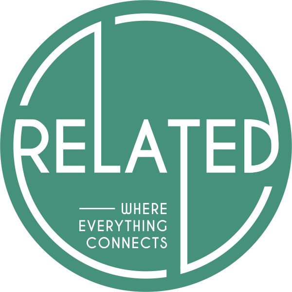 Logo for Related: white text on a teal circle, 