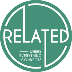 Logo for Related: white text on a teal circle,