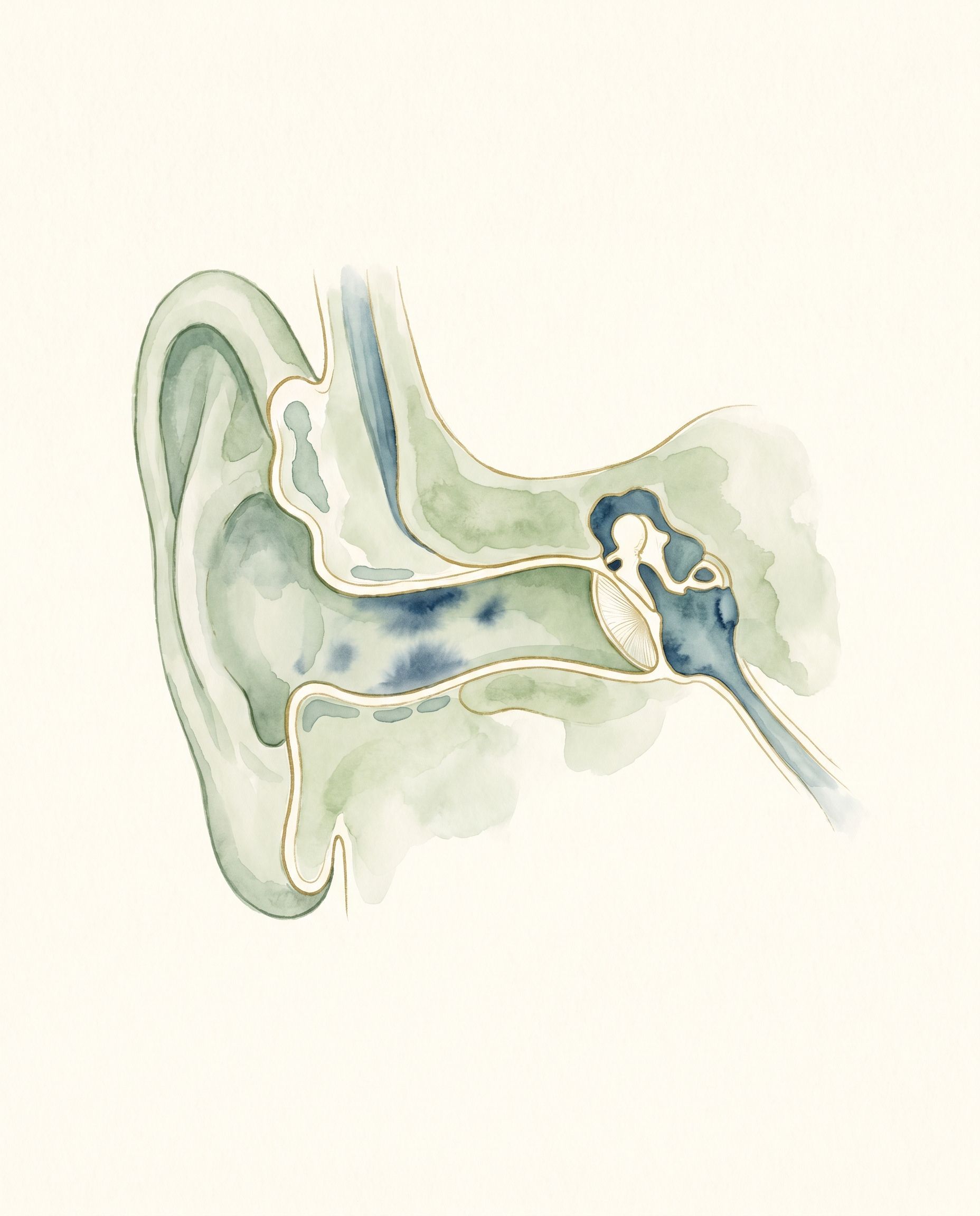 Cáncer de oído — ilustración acuarela del conducto auditivo y oído medio