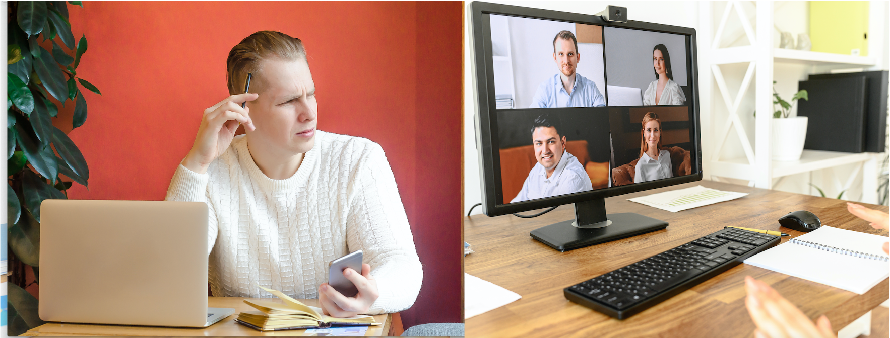 A man is sitting at a desk with a laptop and a computer.