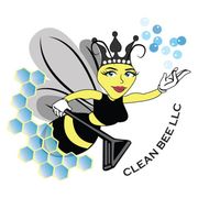 The logo for clean bee llc shows a bee wearing a crown and holding a vacuum cleaner.