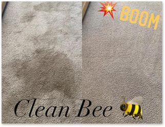 A picture of a carpet before and after being cleaned by clean bee