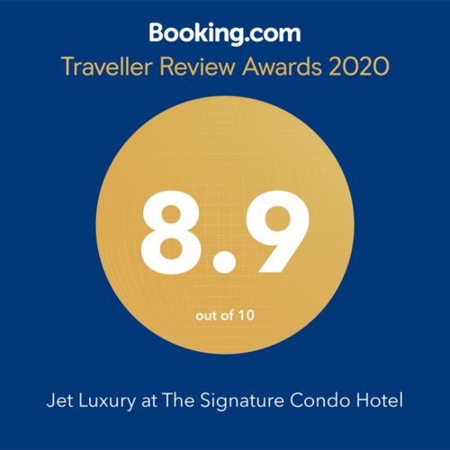 Booking.com Traveller Review Awards 2020 badge with 8.9 out of 10 for Jet Luxury at The Signature Condo Hotel