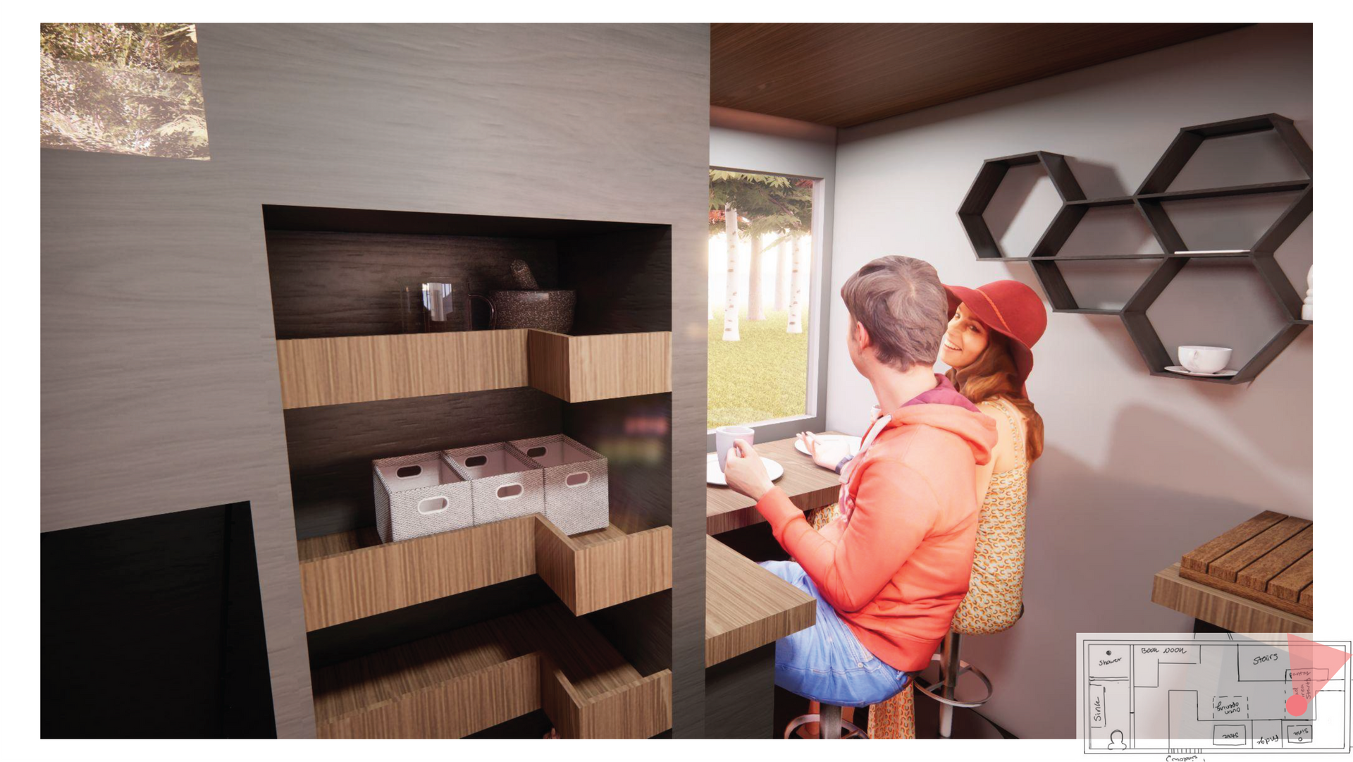 Render of the dining area
