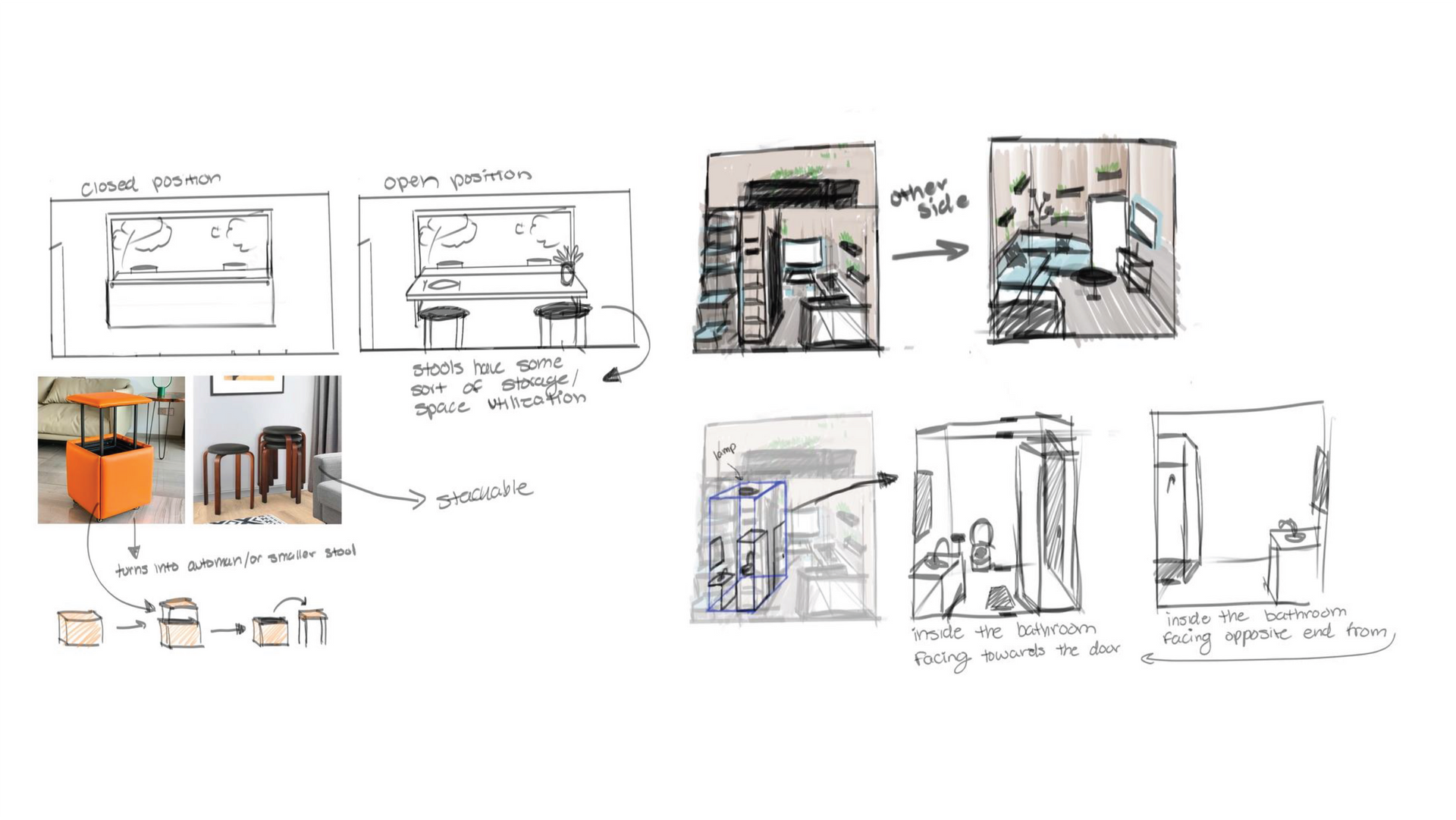 Initial Sketches for the RV design showing details for the interior design