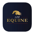 The app equine logo has a hand holding a horse on it.