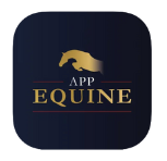 The app equine logo has a hand holding a horse on it.