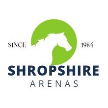 The logo for shropshire arenas shows a horse 's head in a green circle.