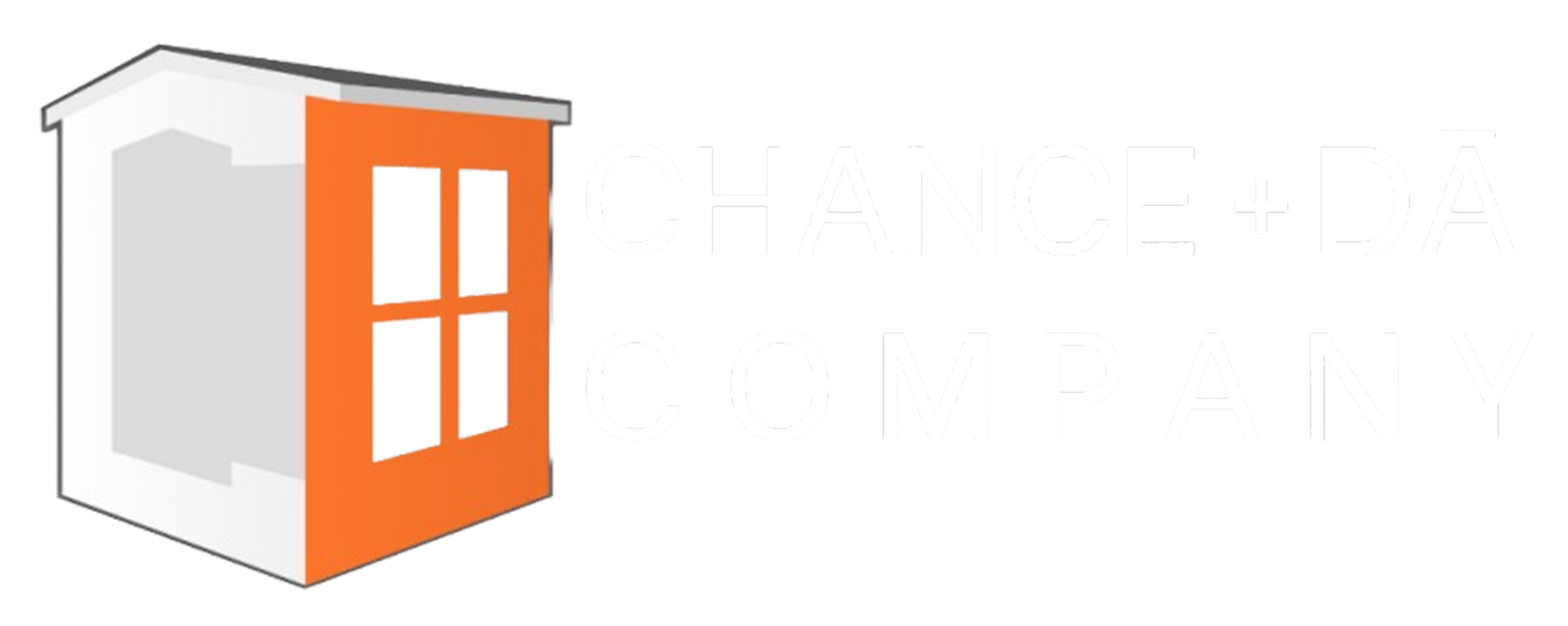 Orange-and-white 3D cube logo with window panes on the front face