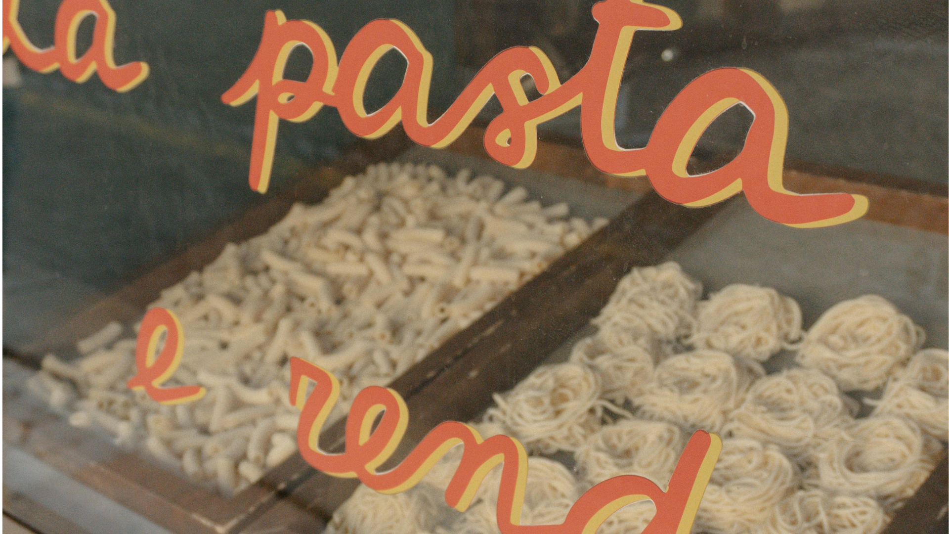 Italian market fresh pasta selection shelves