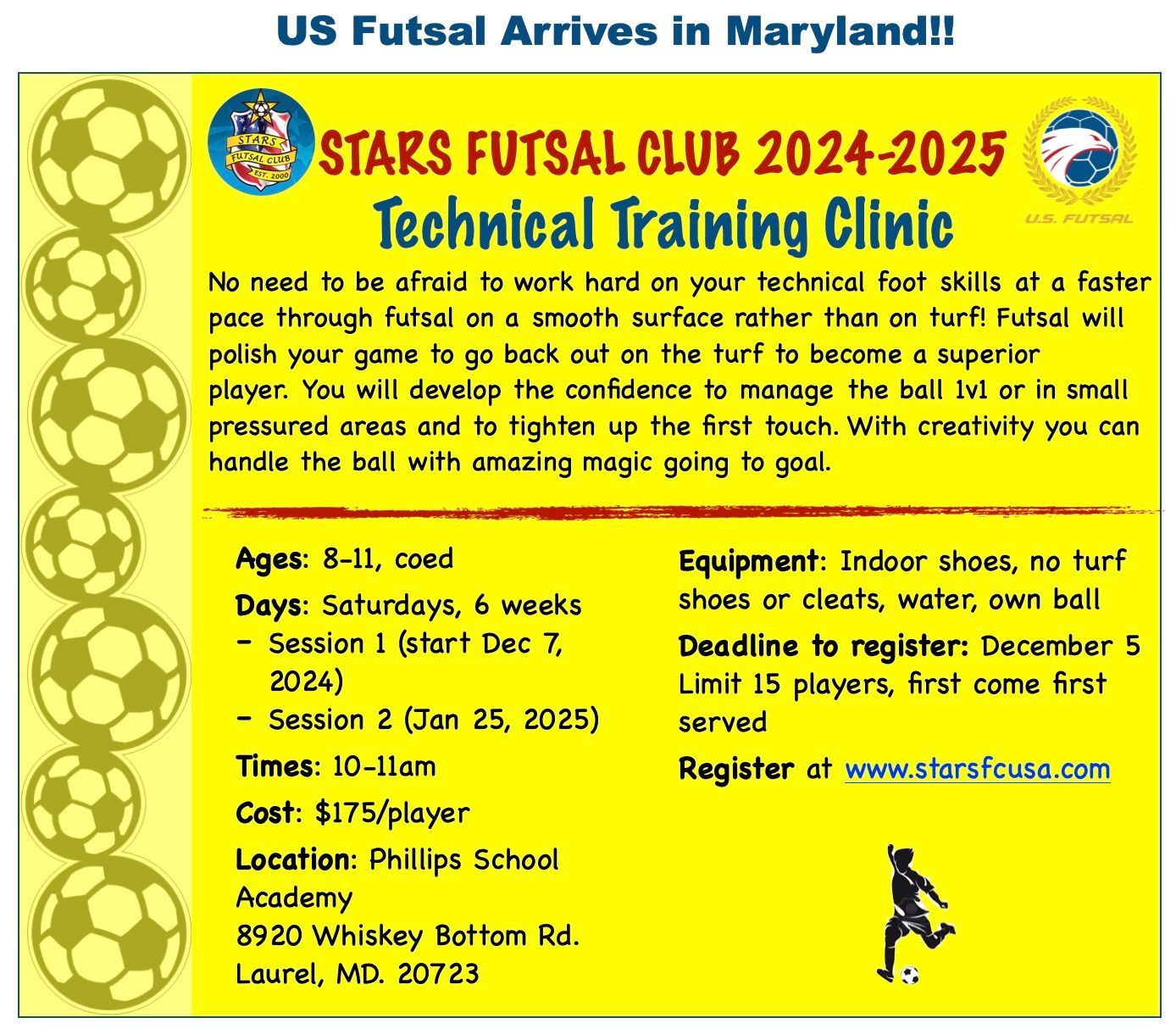 flier for stars fc usa technical training clinic