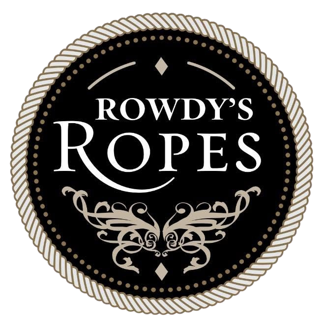 Rowdy's Ropes logo in black and cream with ornate rope border and decorative flourishes