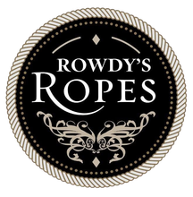 Rowdy's Ropes logo in black and cream with ornate rope border and decorative flourishes