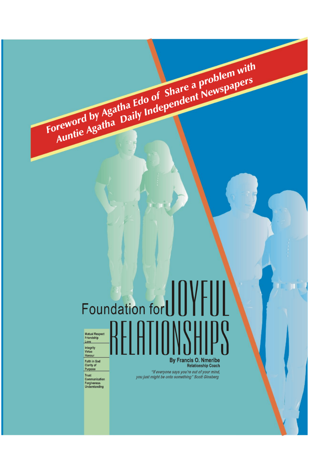 Book cover with blue background, red banner, and title “Foundation for Joyful Relationships”
