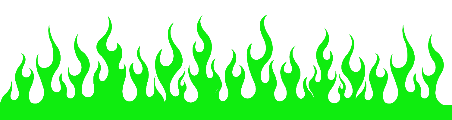 A row of green flames on a white background.