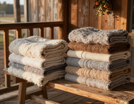 Alpaca fiber goods and cozy farm stay detail