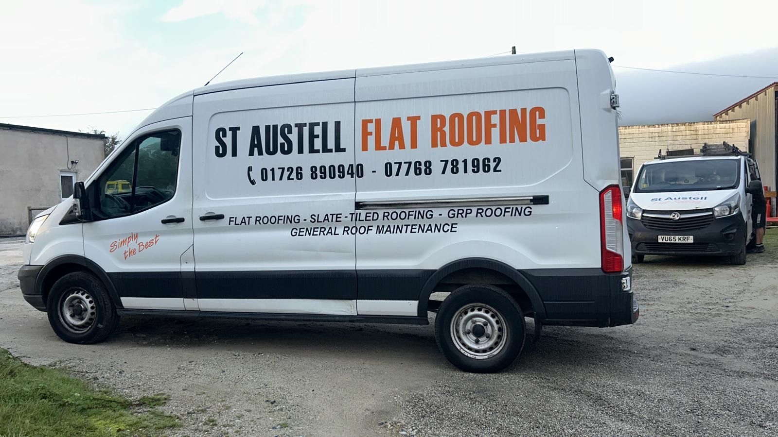 St Austell Flat Roofing signwritten van