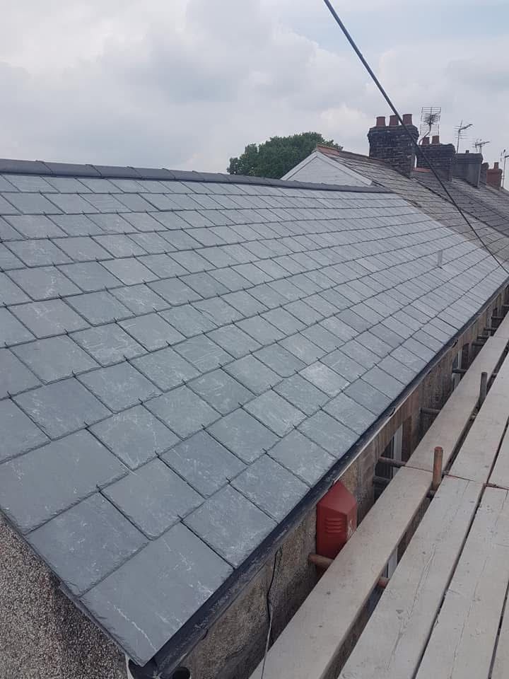 Slate roofing photographed along the roof slope