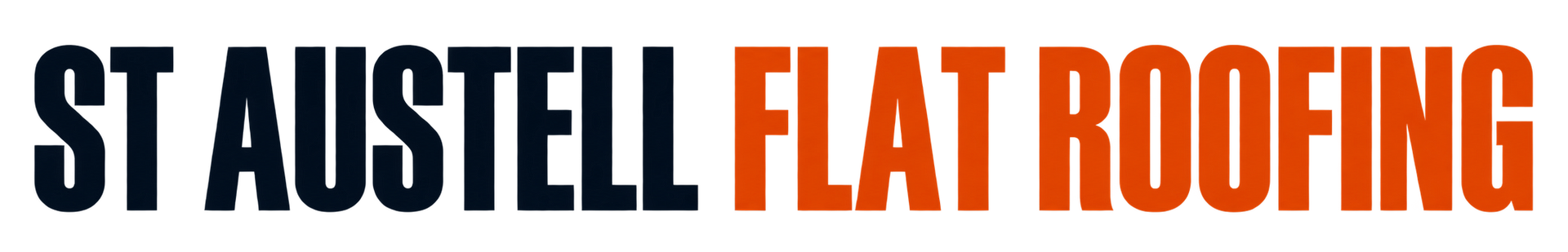 St Austell Flat Roofing logo with orange and black text on a white background