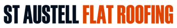 St Austell Flat Roofing logo with orange and black text on a white background