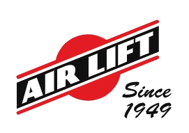 Air Lift logo: Red circle, black text on white, angled, reads