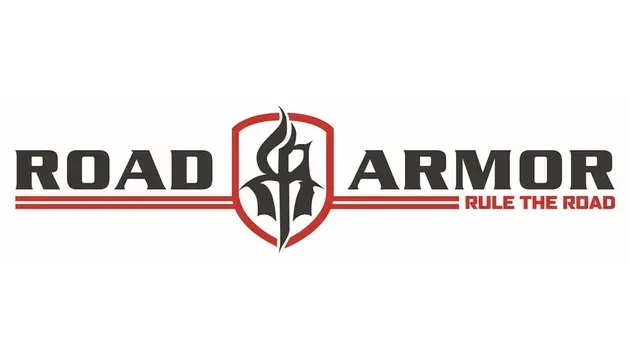 Road Armor logo: black text with red accents, shield emblem with flames, 