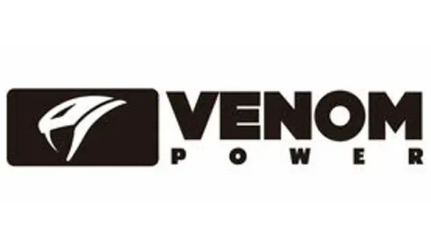 Venom Power logo: white snake head graphic in a black rectangle, 