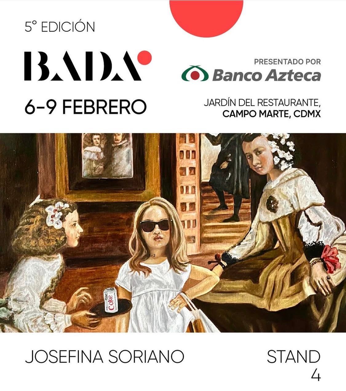 Cartel del festival BAJA, 5.ª edición, del 6 al 9 de febrero, con Banco Azteca y Josefina Soriano, stand 4.