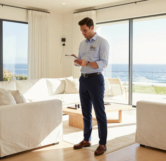Home watch professional inspecting a luxury property