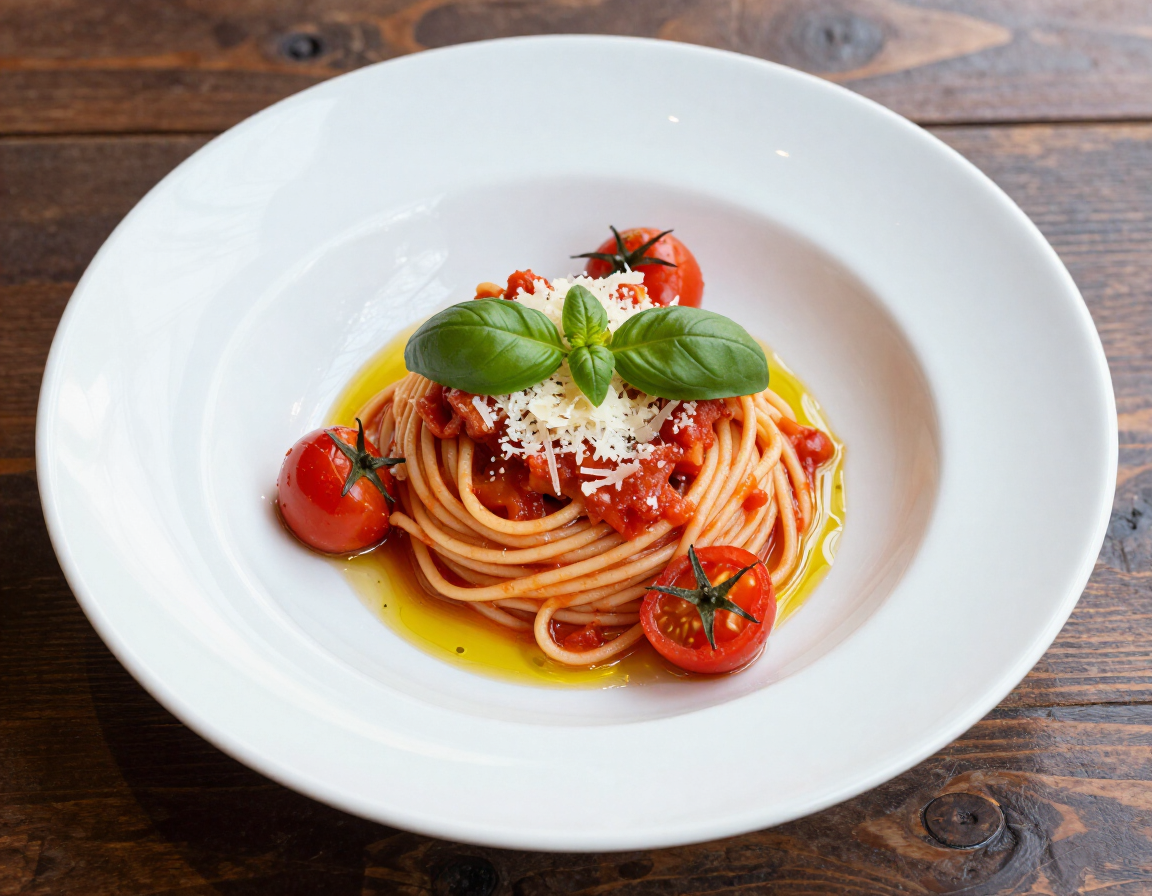 Primo piatto del giorno con ingredienti biologici, senza persone.