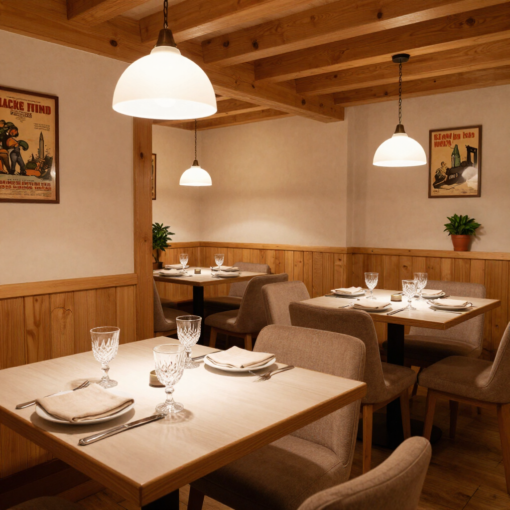 Sala calda e accogliente di un bar trattoria italiana, senza persone.