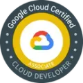 A google cloud certified cloud developer associate badge.