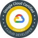 A google cloud certified cloud developer associate badge.
