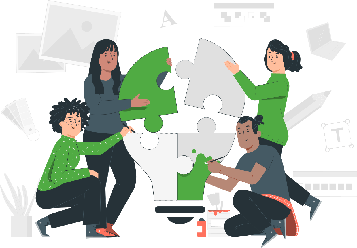 A group of people are working on a puzzle together.