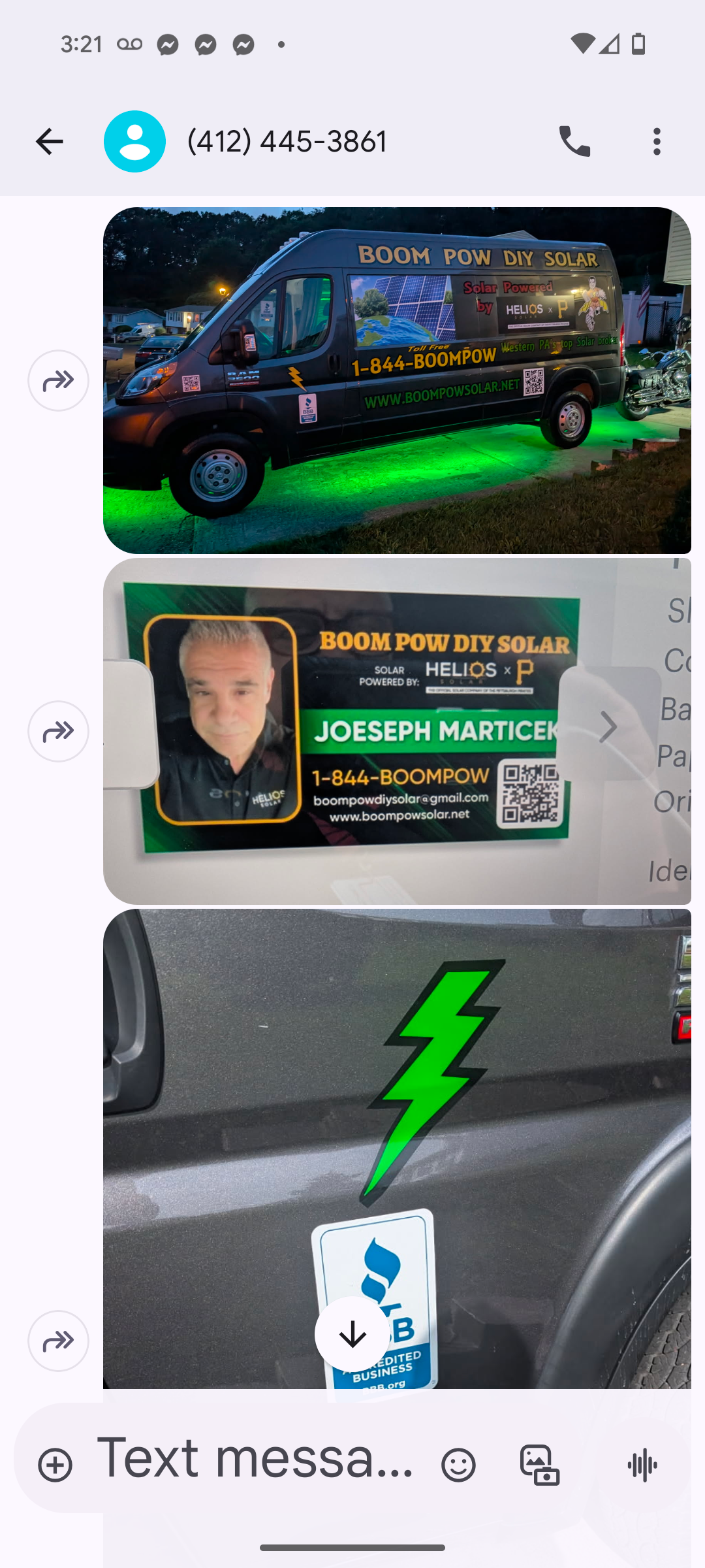 A man is driving a van with a lightning bolt on the side of it.