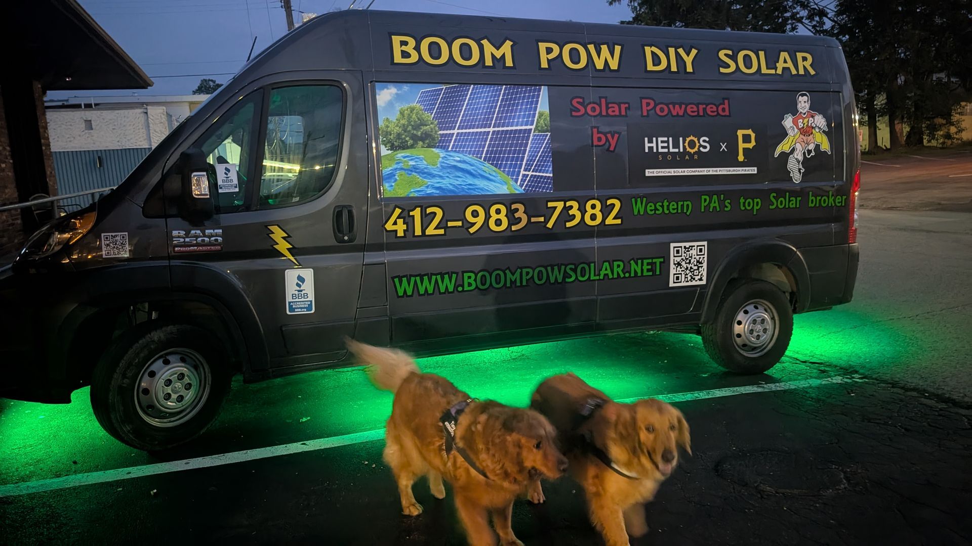 A dark van with 