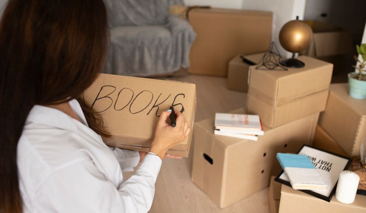 Labeled moving boxes in a home