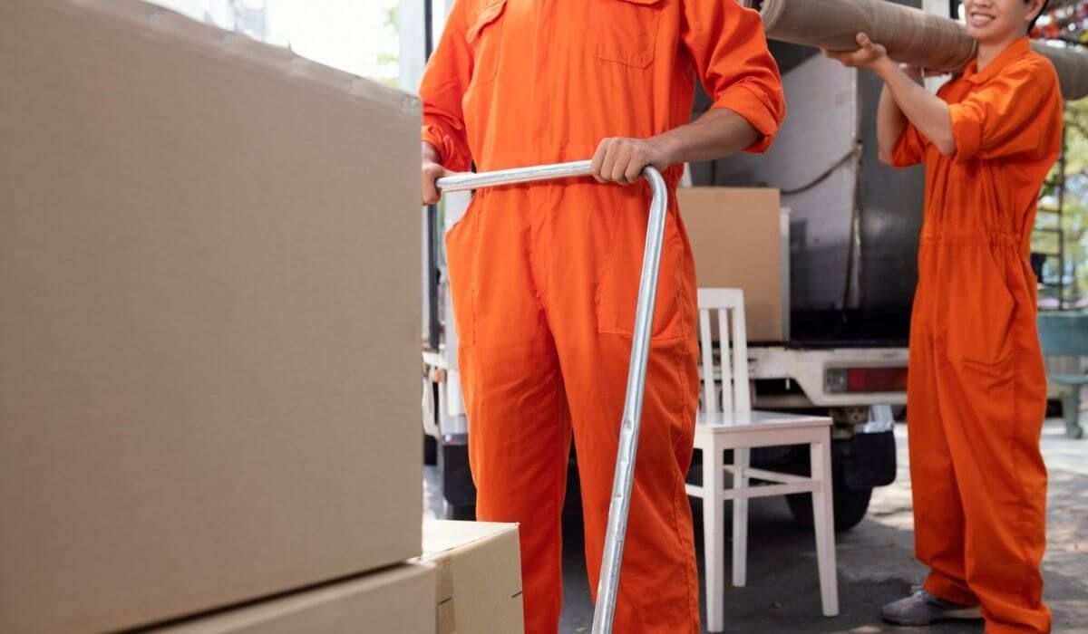 Professional movers with equipment