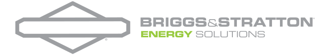 Logo for Briggs & Stratton Energy Solutions, featuring a gray geometric shape with a horizontal rectangle inside, and text to the right.