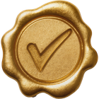 Gold wax seal with a checkmark icon
