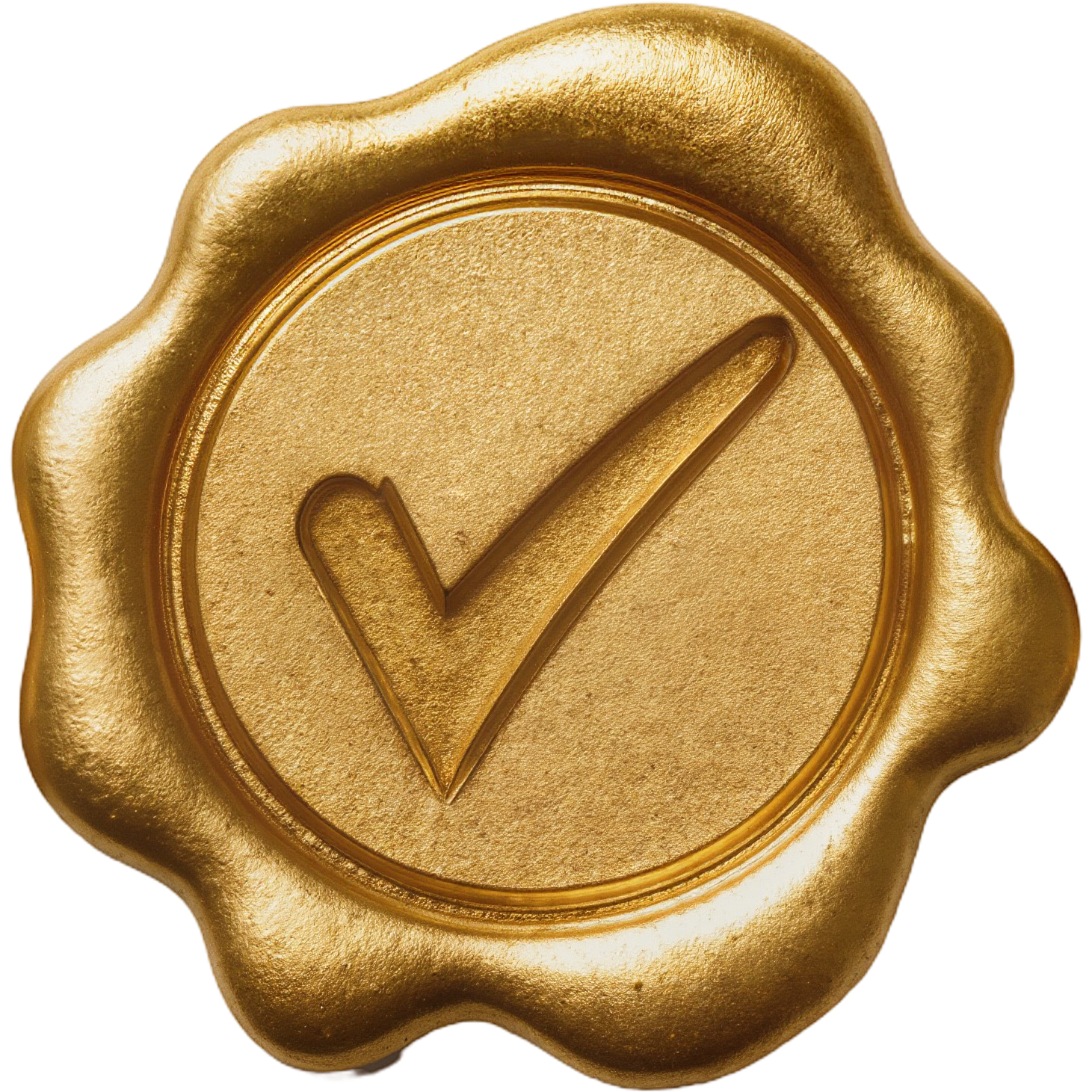 Gold wax seal with a checkmark icon