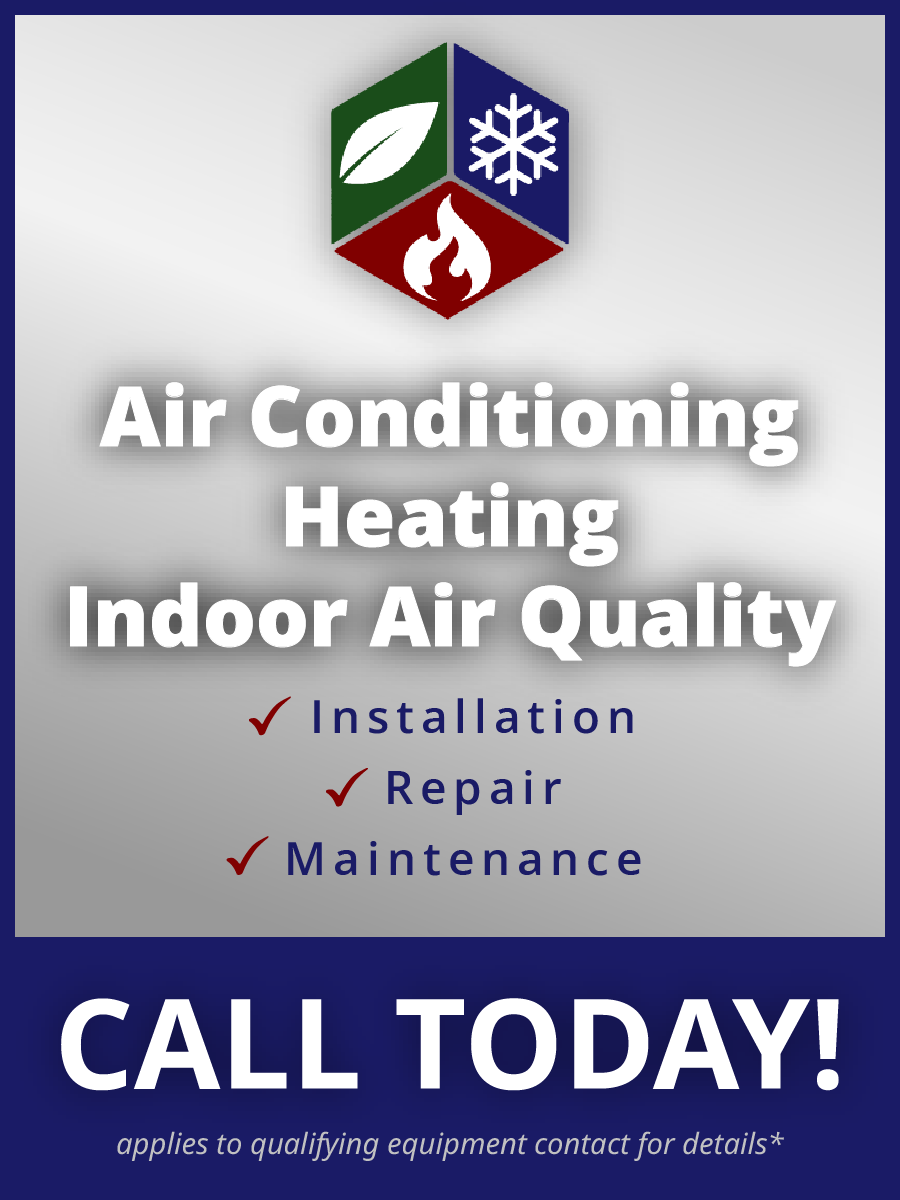 Advertisement for HVAC services including installation, repair, and maintenance with a logo.