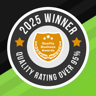 A sticker that says 2025 winner quality rating over 95 %