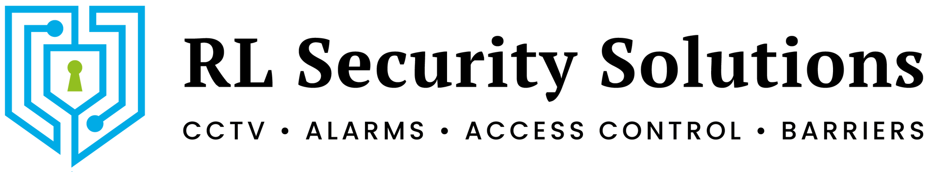 A logo for rl security solutions with a shield on it