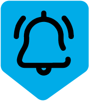 A blue shield with a bell icon on it