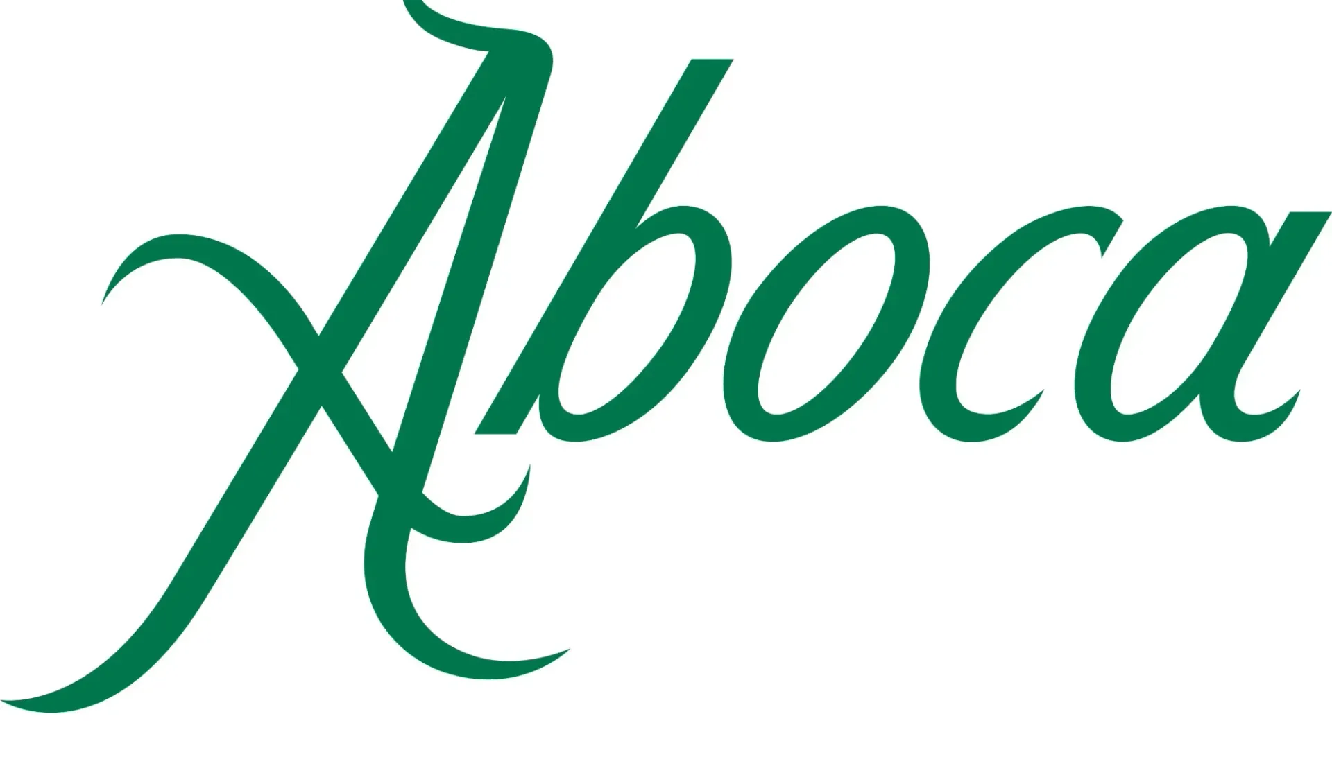 Logo “Aboca” in corsivo verde su sfondo bianco.