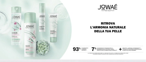Prodotti per la cura della pelle Jowae su sfondo verde chiaro con testo che promuove la bellezza naturale per la tua pelle
