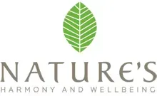 Logo di Armonia e Benessere della Natura con un'icona a forma di foglia verde sopra il testo.